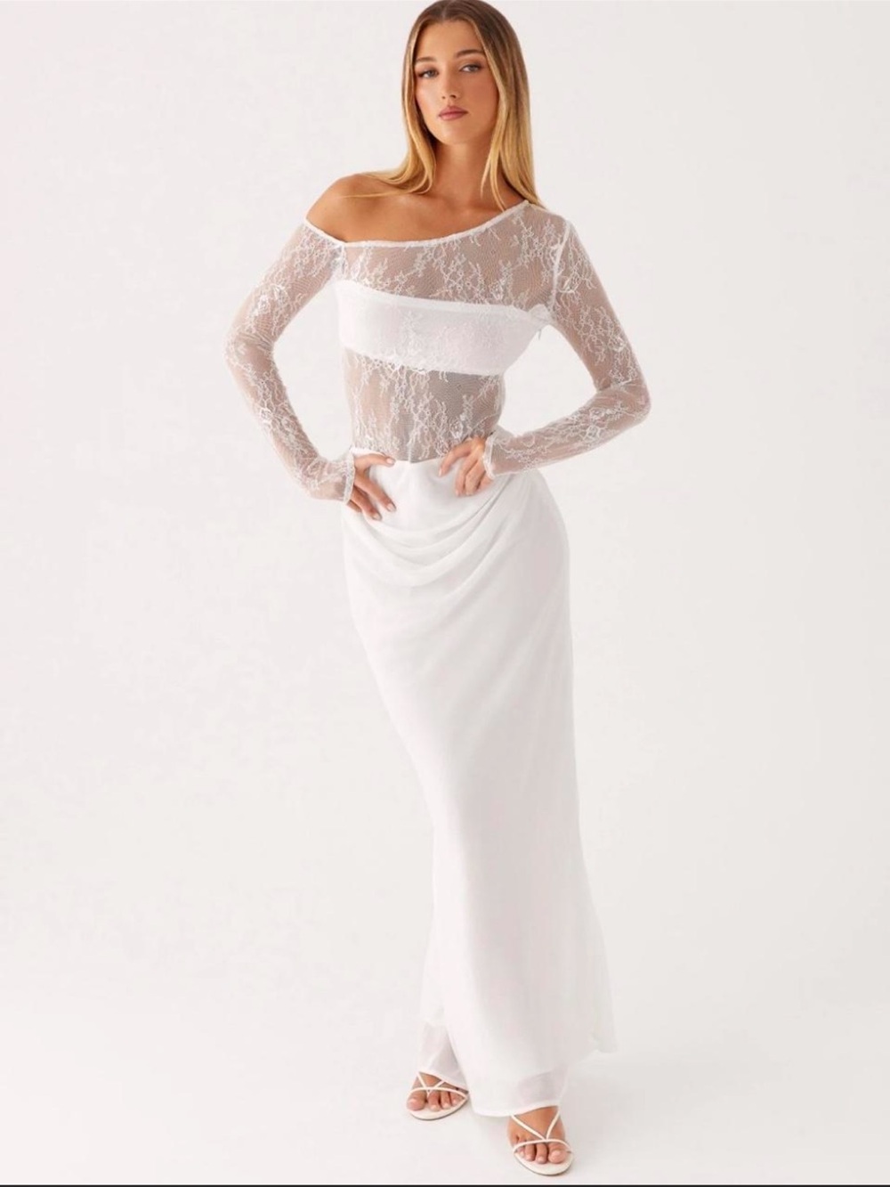Peppermayo take your time white lace maxi dress